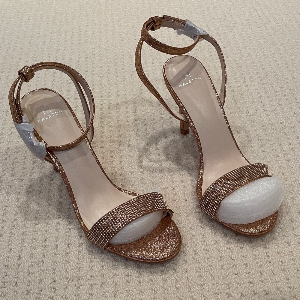 Halston Heritage Glittering Rose Gold Strappy Heels